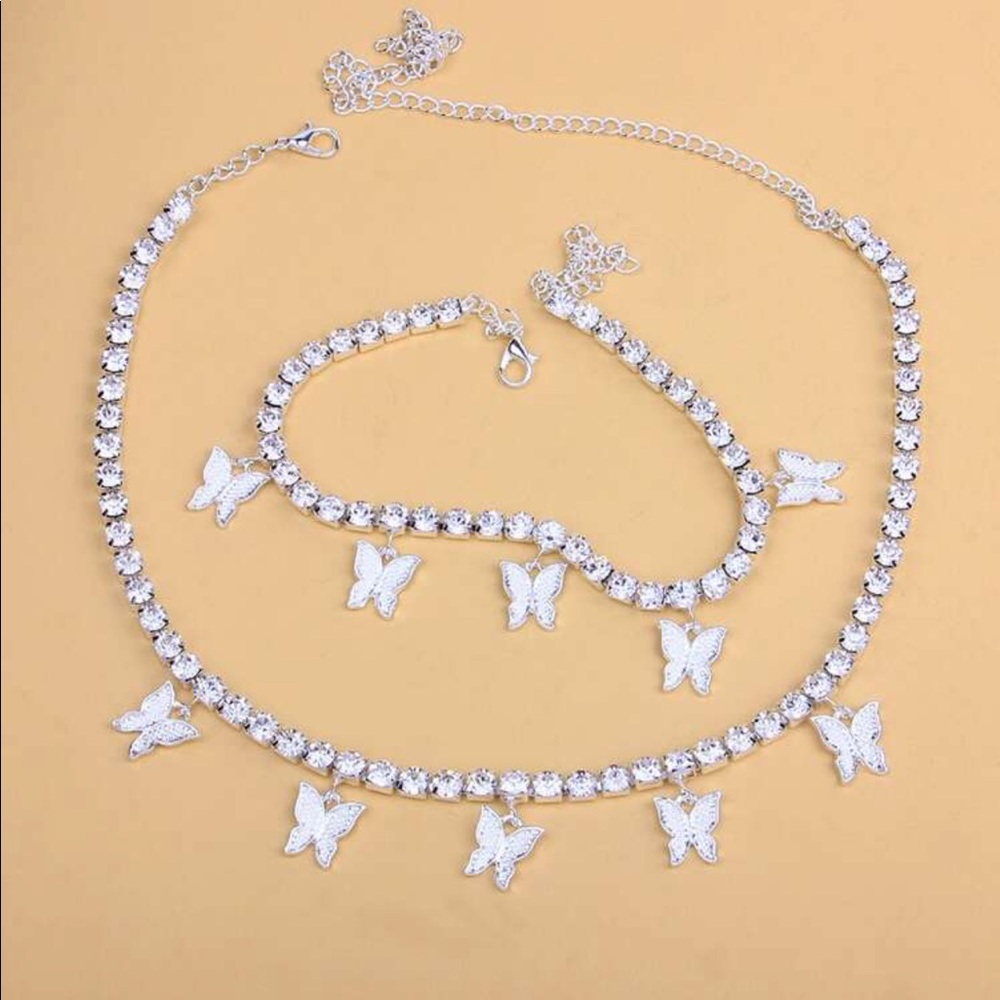 2pc Butterfly Charm Necklace & Anklet